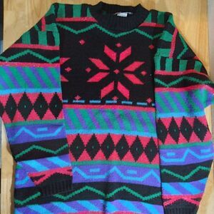 Vintage Nordic Geometric Color Block Knit Sweater